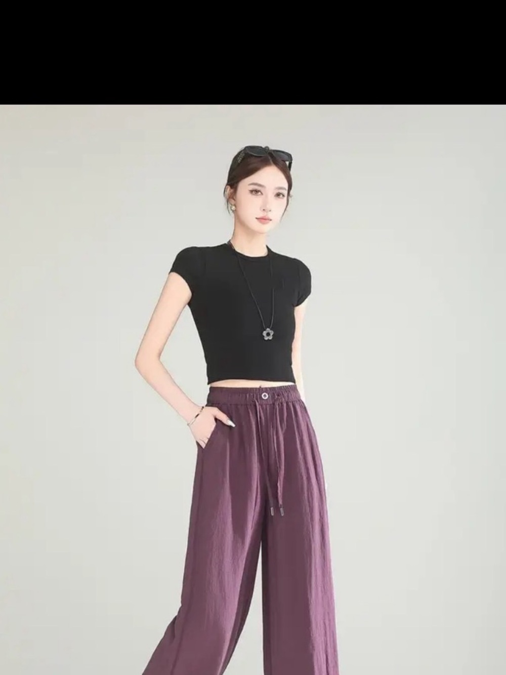 NIP!!!Deep Purple Linen Blend Wide Leg Drawstring Pants. Size Small - Picture 2 of 9
